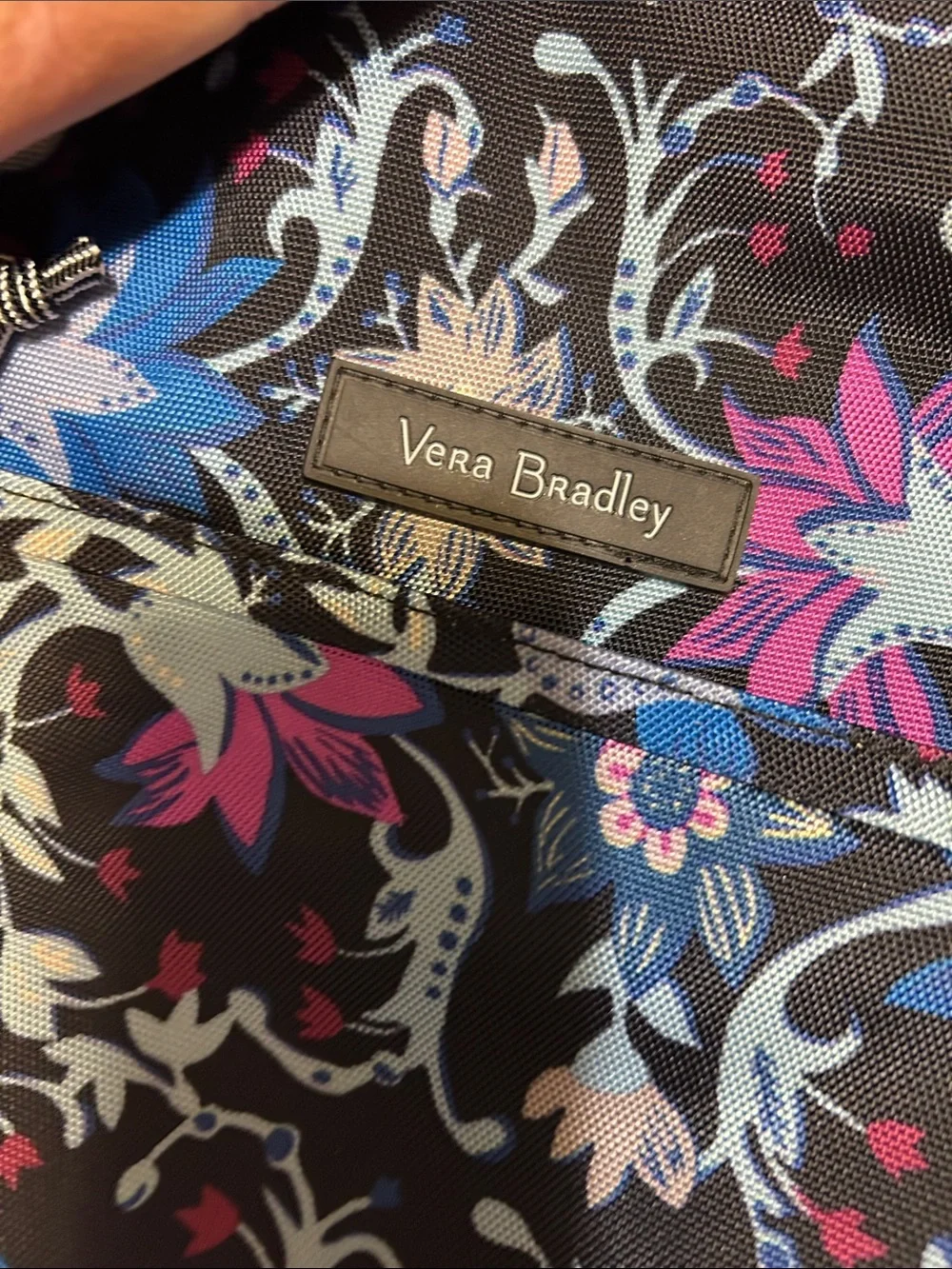 Vera Bradley Black Floral Backpack with Blue & Pink Accents